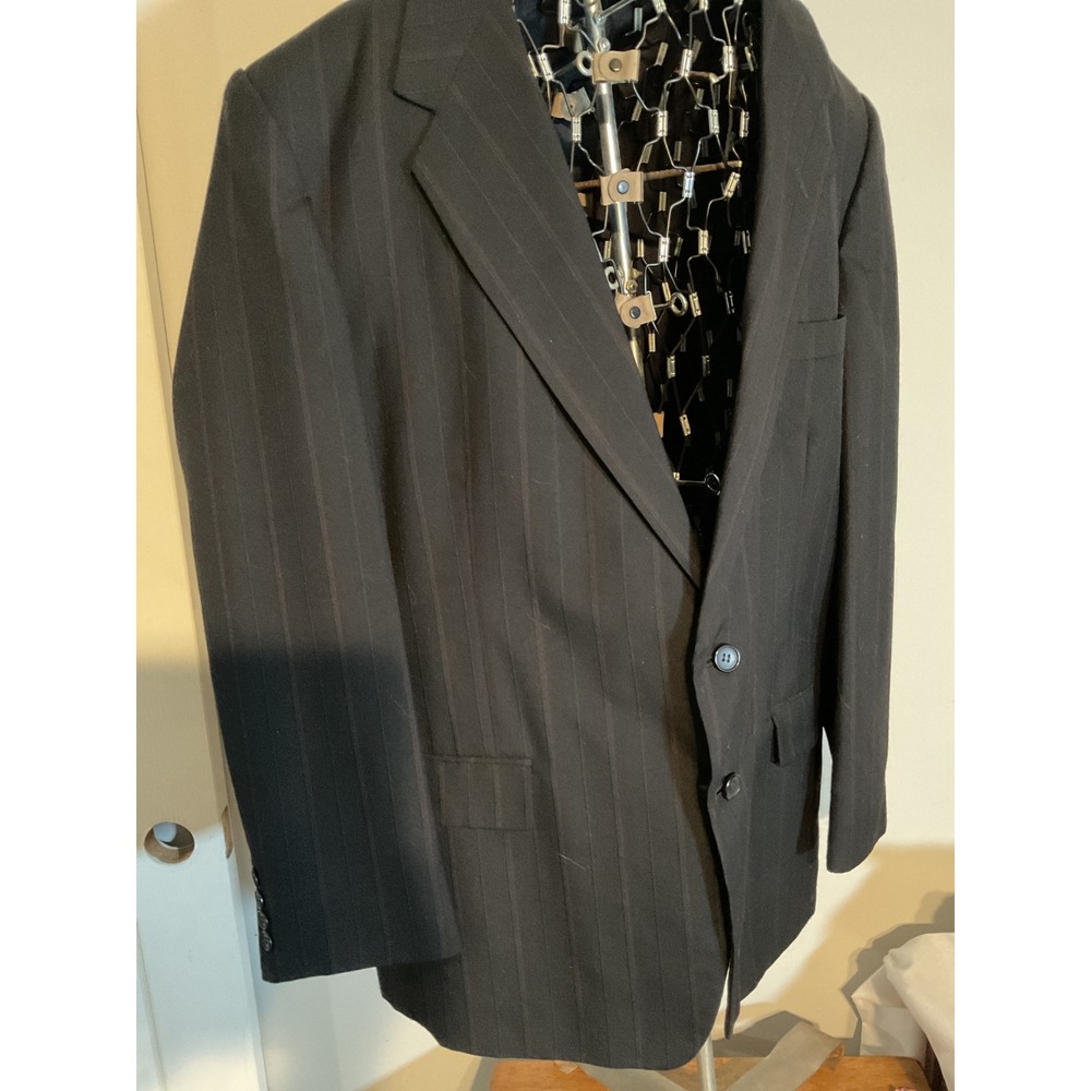 Farah Clothing Co‎ Mens 46R Pinstripe Blazer Jacket Black Wool Blend 2-Button